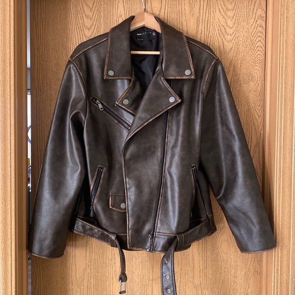 ASOS oversized washed faux leather biker jacket - Picture 1 of 4
